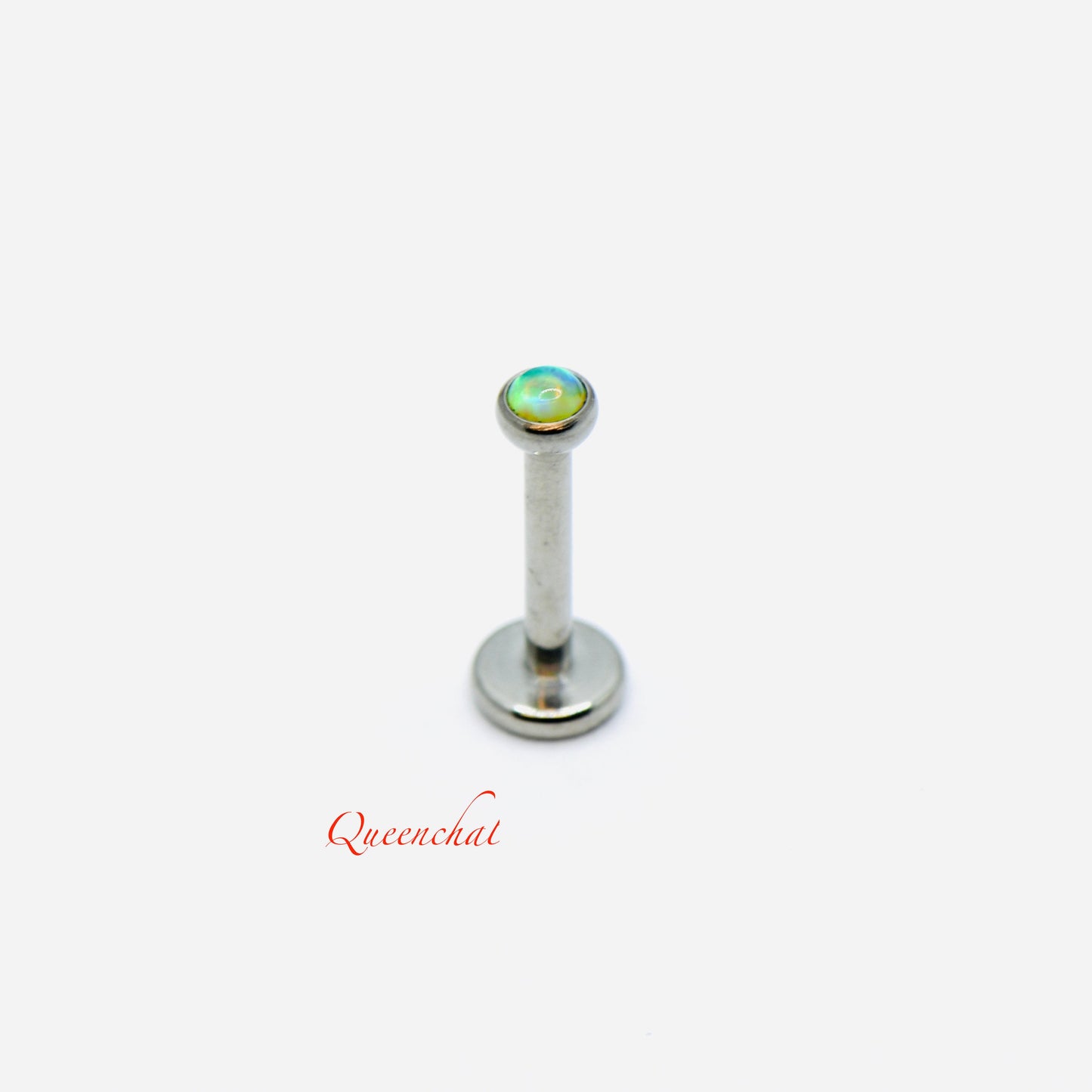 16G, F136 Titanium OP11 Green Opal Bezel Set Internally Threaded Labret 8mm