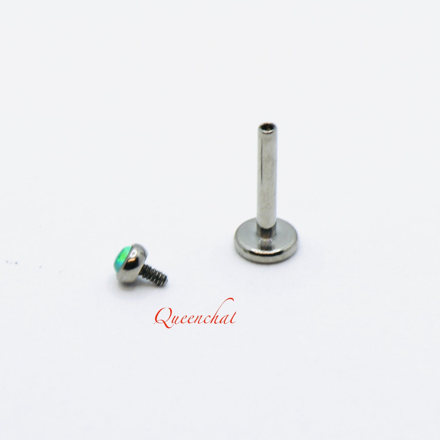 16G, F136 Titanium OP11 Green Opal Bezel Set Internally Threaded Labret 8mm