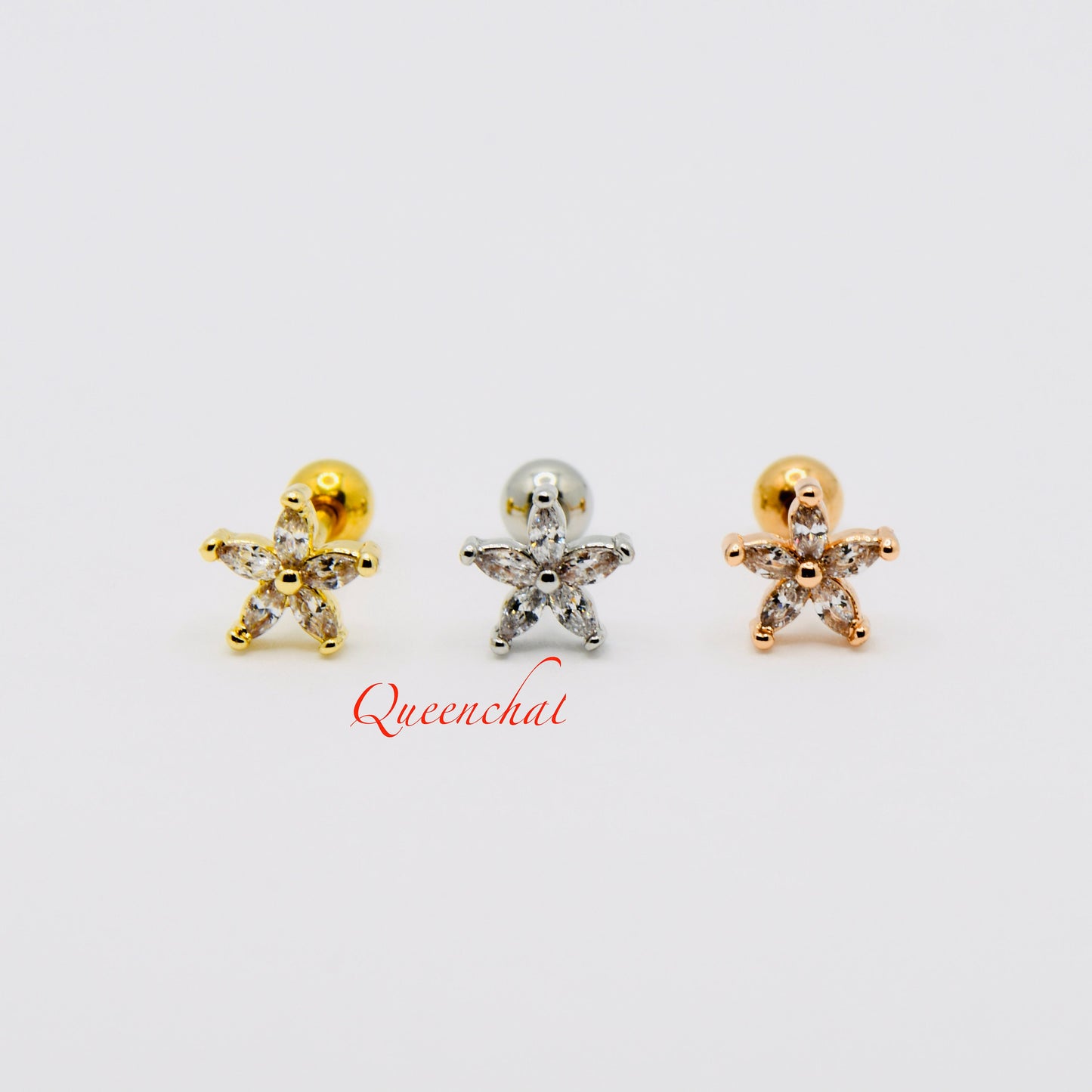 16G 316L Surgical Steel Five Petals Flower Stud Earring