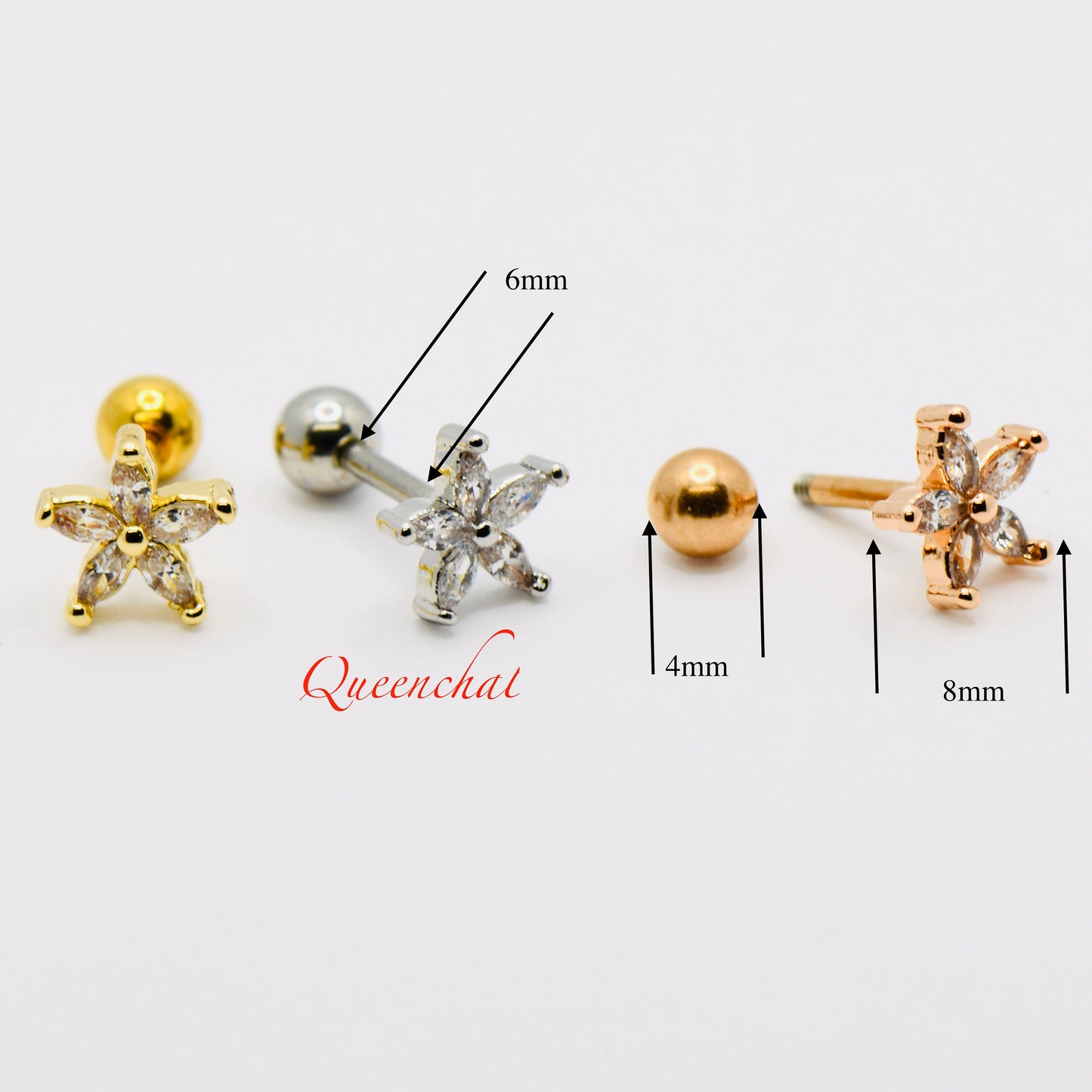 16G 316L Surgical Steel Five Petals Flower Stud Earring