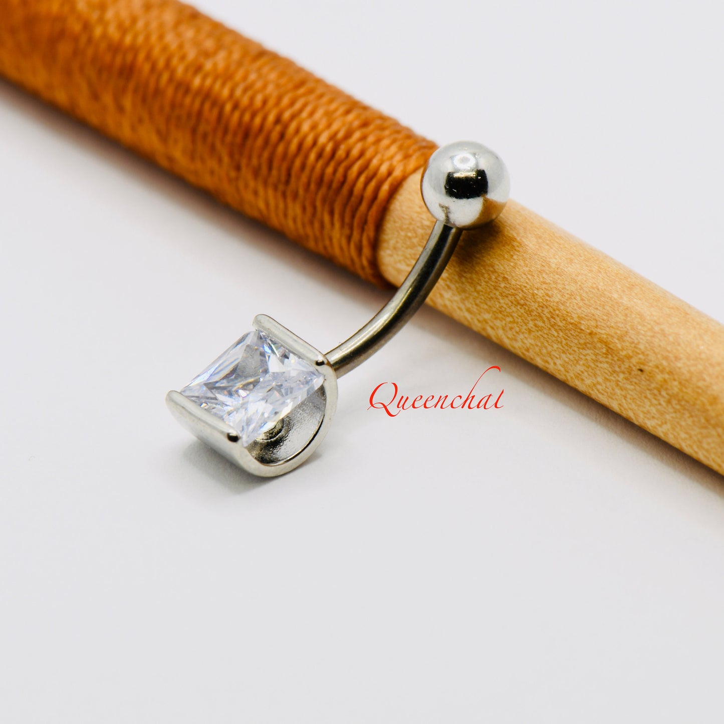 316L Surgical Steel 14G Drum Shape CZ Belly Bar, Navel Ring