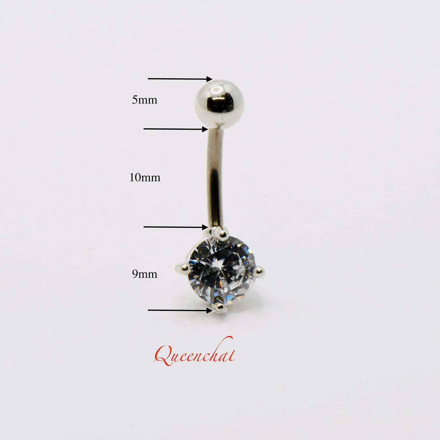 316L Surgical Steel 14G CZ Belly Bar, Navel Ring