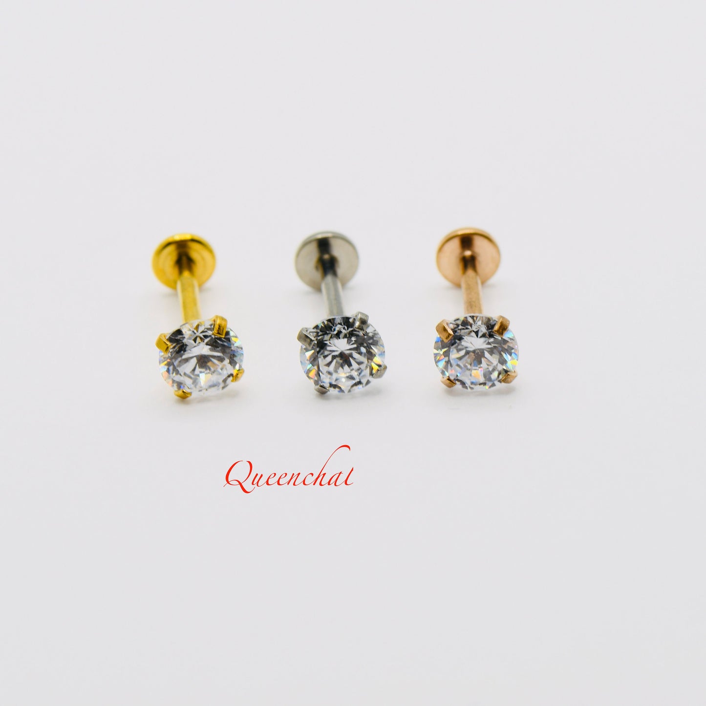 316L Surgical Steel 16G Internally Threaded CZ Labret Stud