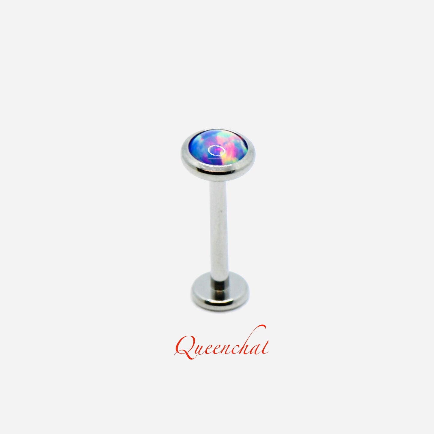 16G, F316 Titanium Purple Opal Labret Internally Threaded 10mm Bar