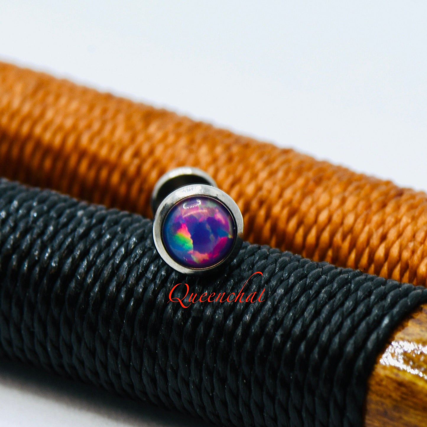 16G, F316 Titanium Purple Opal Labret Internally Threaded 10mm Bar