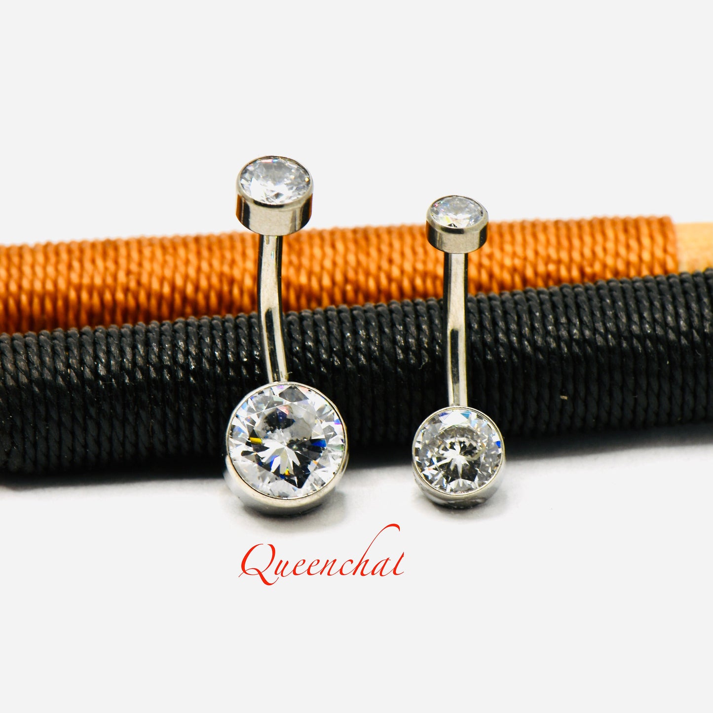 G23 Titanium 14G Internally Threaded Drum Shape Double Jewelled Belly Bar Navel Ring