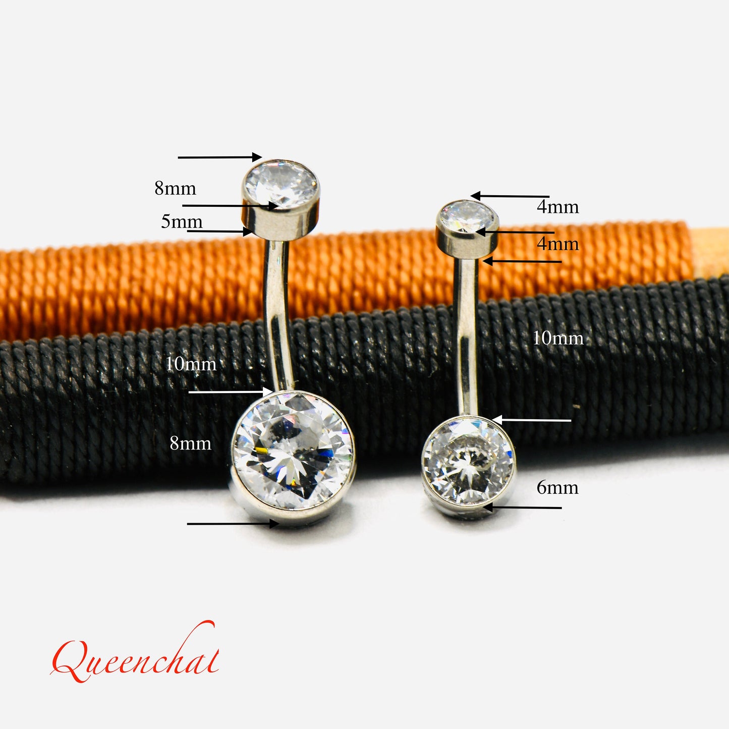 G23 Titanium 14G Internally Threaded Drum Shape Double Jewelled Belly Bar Navel Ring