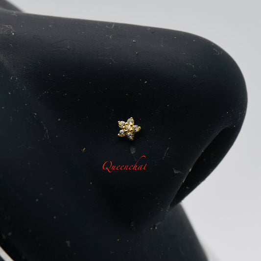 20G 14K Solid Gold Flower Nose Stud