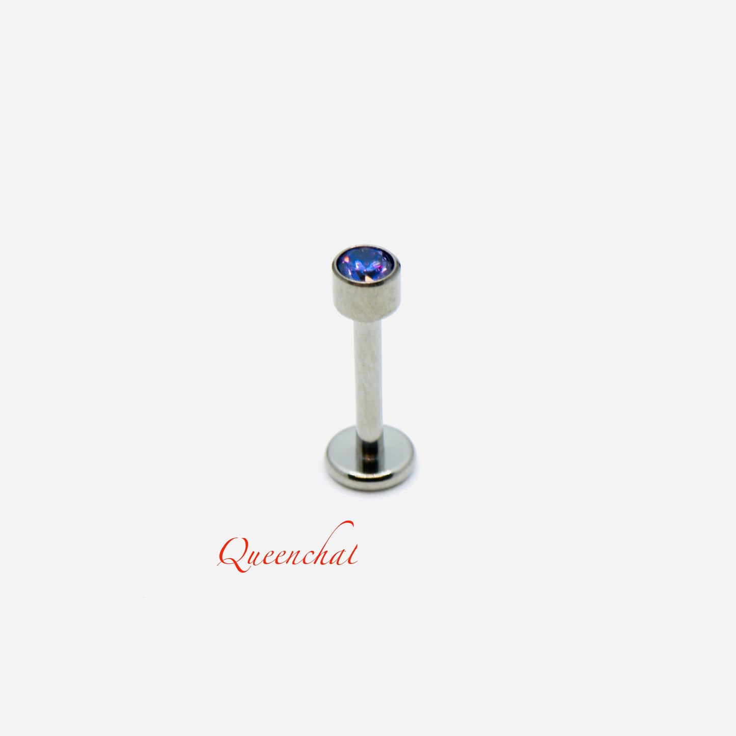 F136 Titanium 16G Drum Shape Labret With Purple CZ Internally Threaded Labret Stud Earring