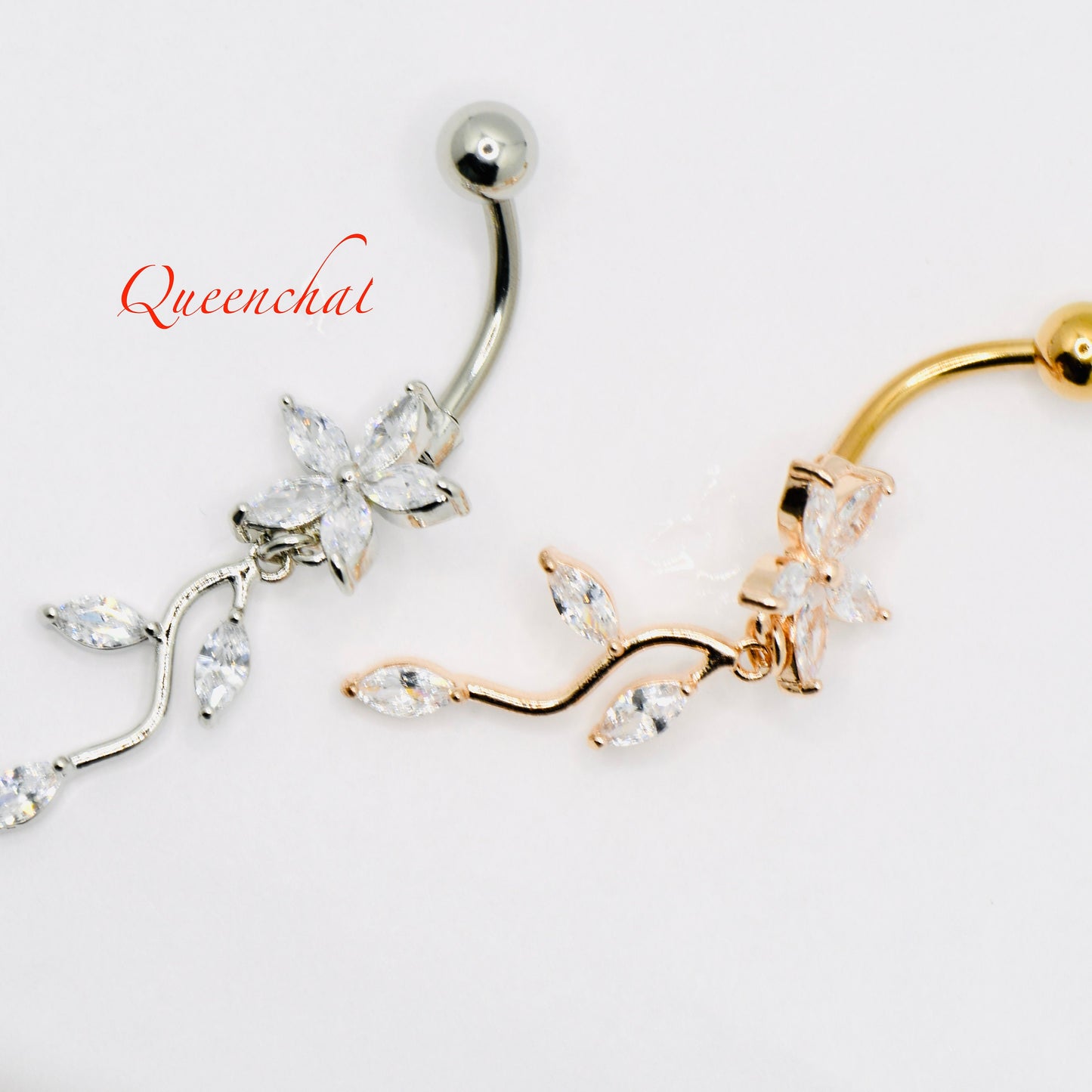 14G 326L Surgical Steel Floral Dangling Navel Ring Belly Bar Button Piercing Jewellery