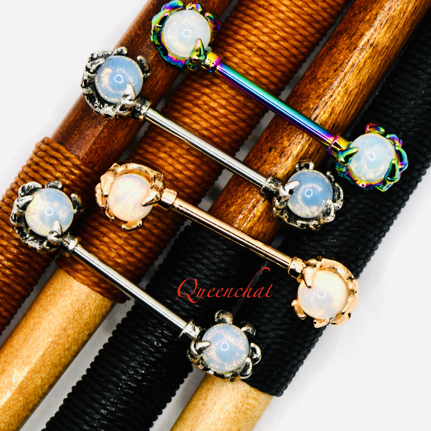 316L Surgical Steel 14G Claw Hand Nipple Bars With Crystals