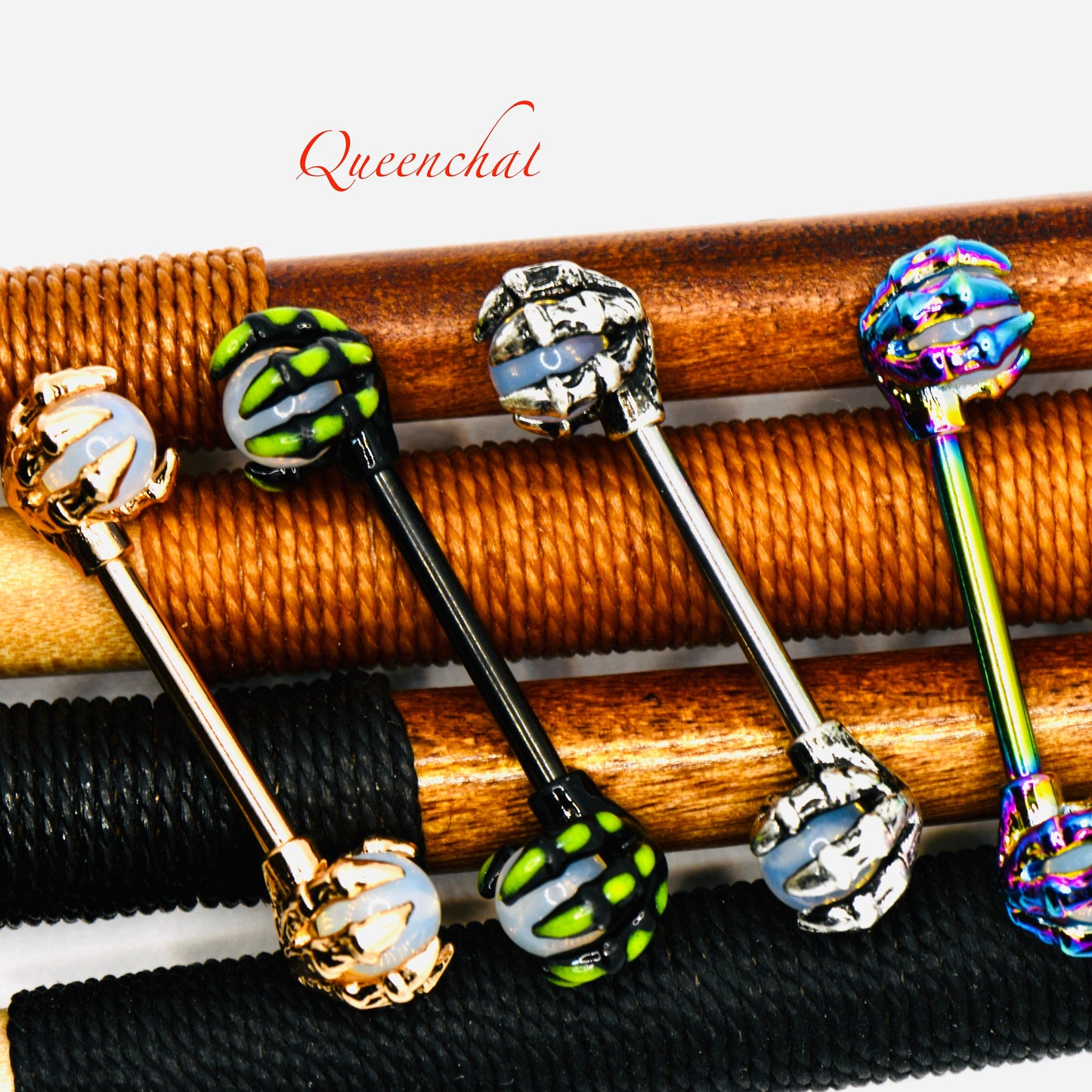 316L Surgical Steel 14G Claw Hand Nipple Bars With Crystals