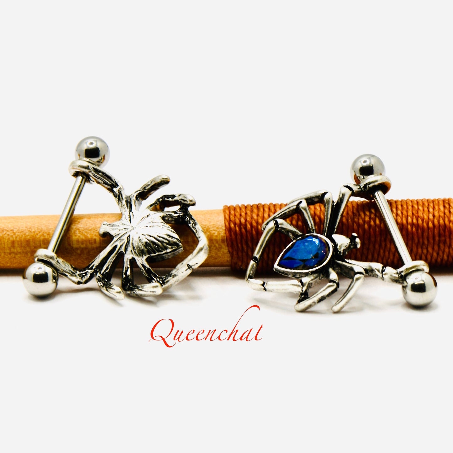 316L Surgical Steel 14G Spider Nipple Bars With Blue CZ Spider Nipple Rings