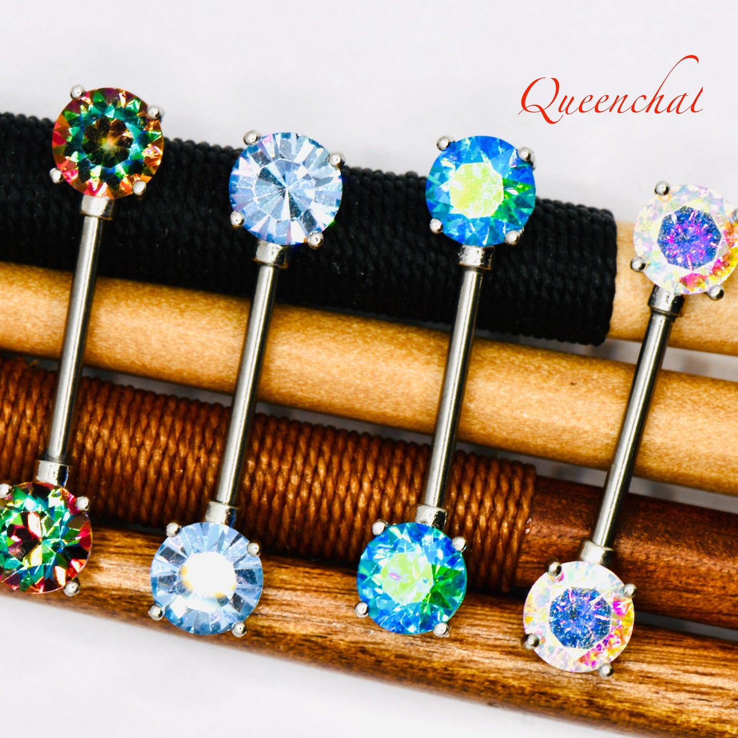 316L Surgical Steel 14G Crystal Nipple Bars Double Gem Nipple Ring