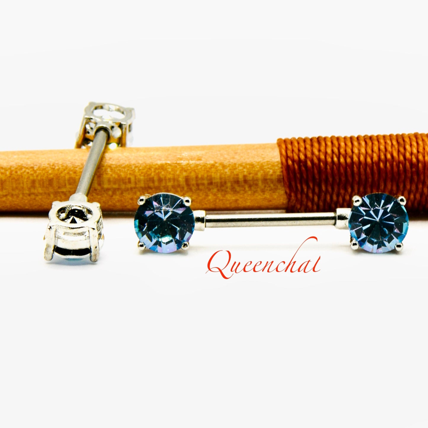 316L Surgical Steel 14G Crystal Nipple Bars Double Gem Nipple Ring