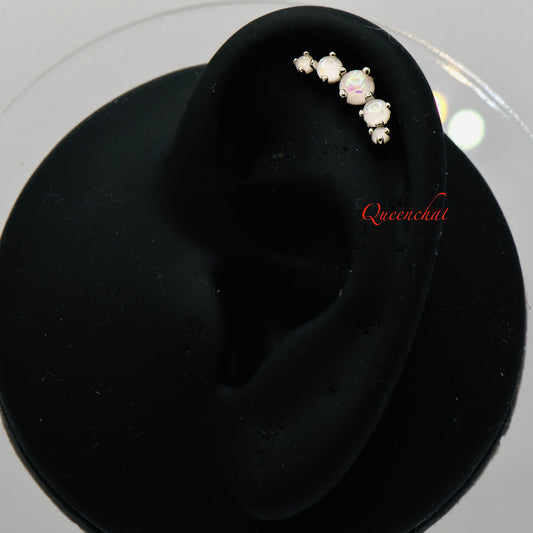 16G 316L Surgical Steel White Opalic Gems Stud Earring, Cartilage Stud Body Piercing Jewellery
