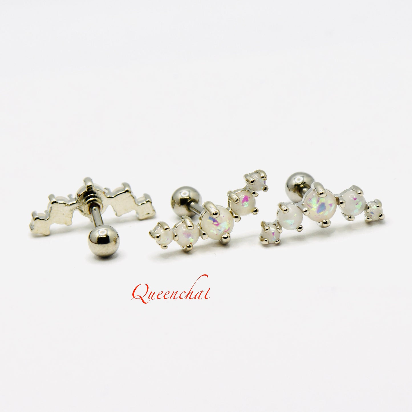 16G 316L Surgical Steel White Opalic Gems Stud Earring, Cartilage Stud Body Piercing Jewellery