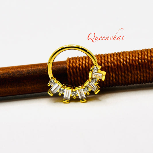16G 316L S/S Crystal Square Petal Hinged Gold Segment Ring Septum Ring Nose Ring
