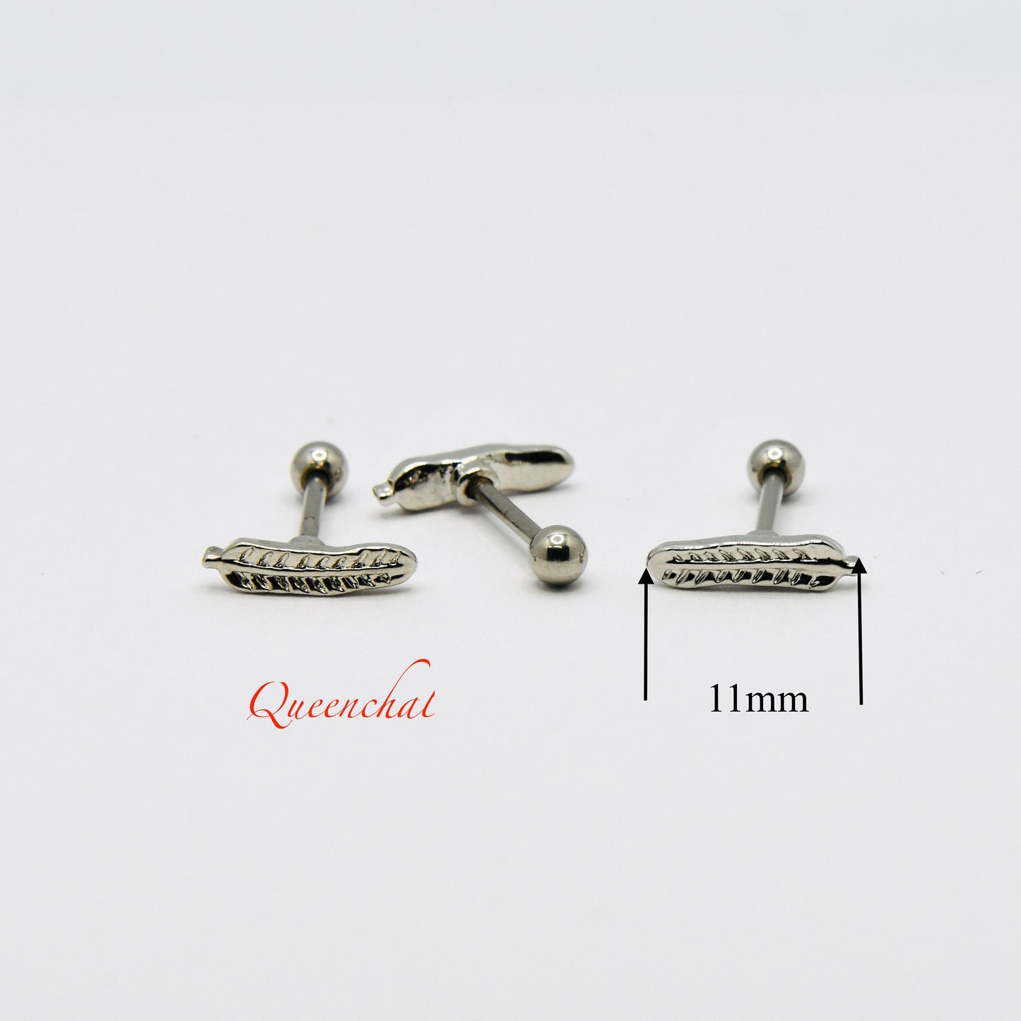 16G 316L Surgical Steel Silver Leaf Stud Earring, Cartilage Stud Body Piercing Jewellery