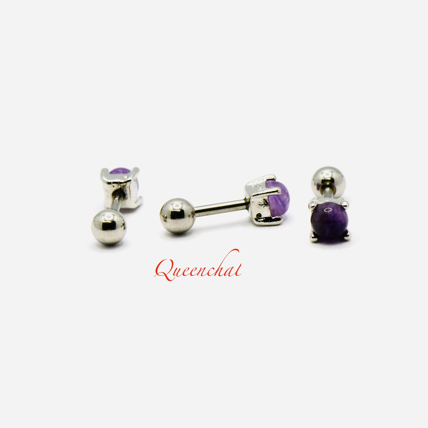 16G 316L Surgical Steel Amethyst Round Stud Earring, Cartilage Stud Body Piercing Jewellery