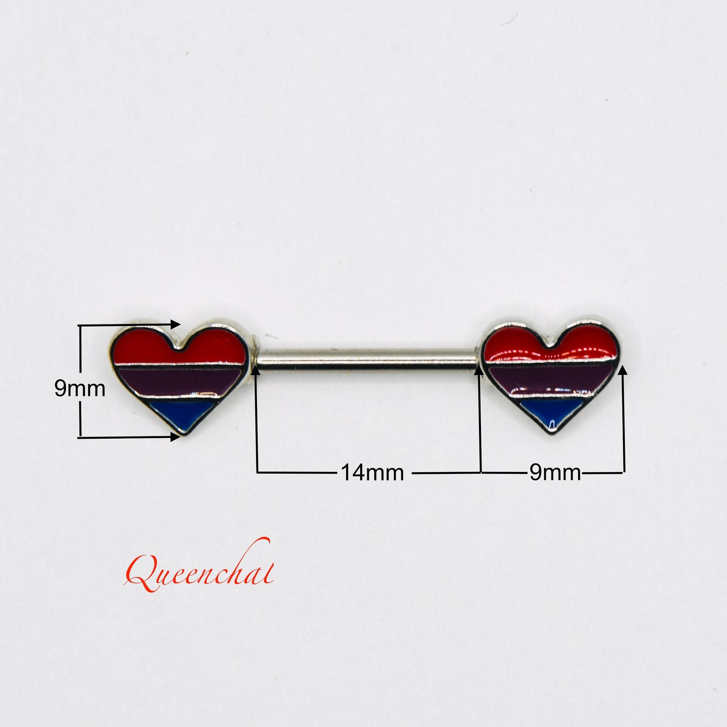 14G 316L Surgical Steel Multi Coloured Hearts Nipple Bar Nipple Piercing Body Jewellery