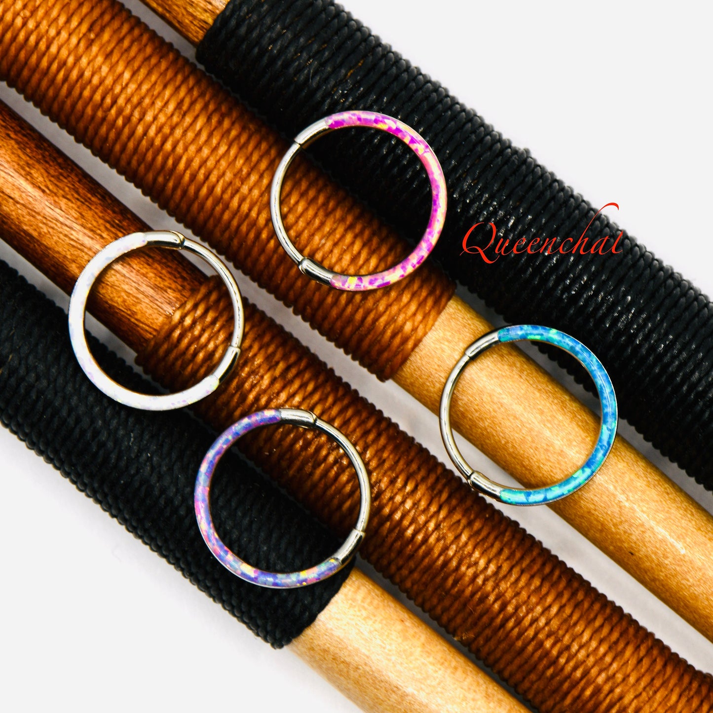 F136 Titanium 20G Opal Segment Ring Hinged Septum Clicker Ring Conch Tragus Helix Hoop 6mm, 8mm, 10mm