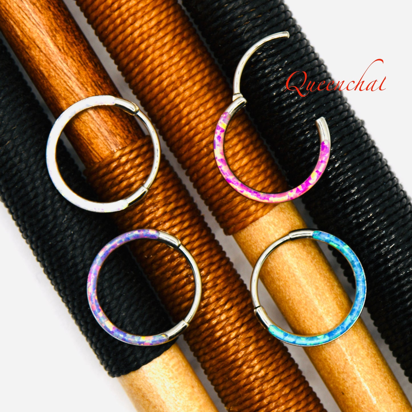 F136 Titanium 20G Opal Segment Ring Hinged Septum Clicker Ring Conch Tragus Helix Hoop 6mm, 8mm, 10mm