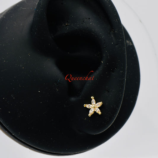 16G 316L Surgical Steel Five Petals Flower Stud Earring