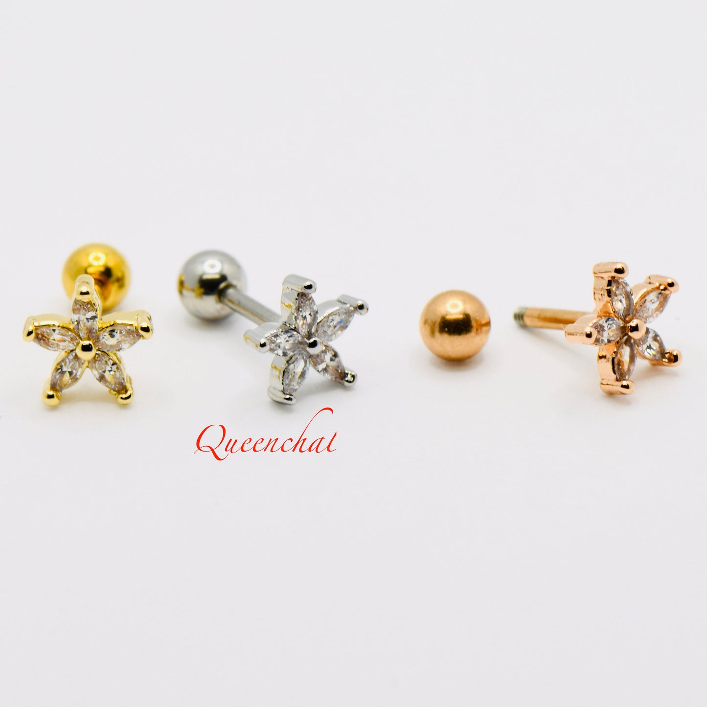 16G 316L Surgical Steel Five Petals Flower Stud Earring