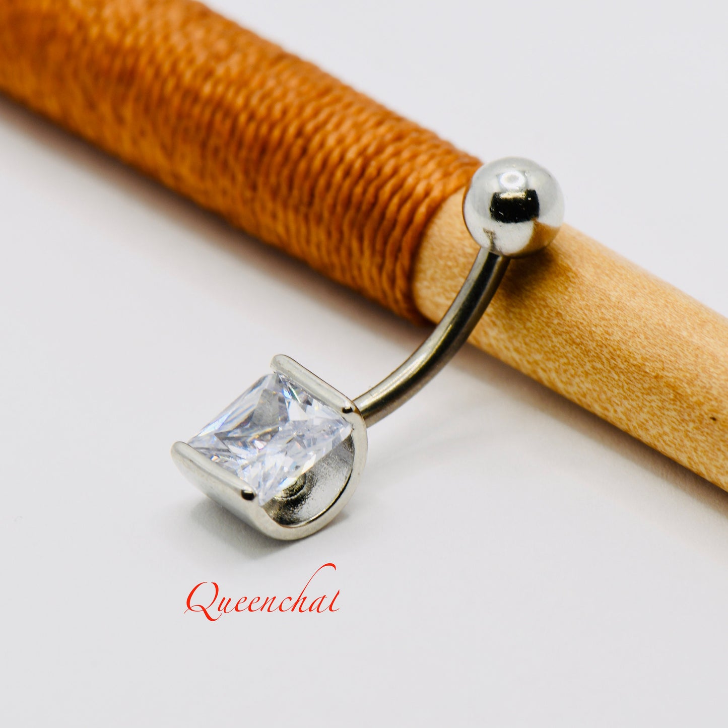 316L Surgical Steel 14G Drum Shape CZ Belly Bar, Navel Ring