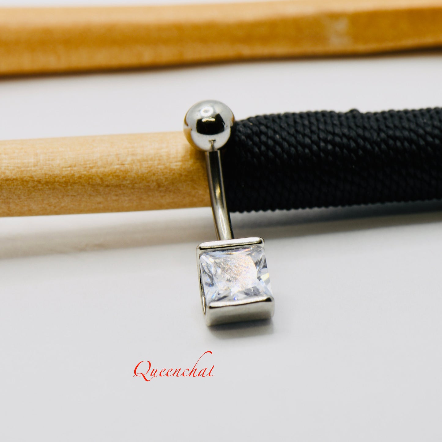 316L Surgical Steel 14G Drum Shape CZ Belly Bar, Navel Ring