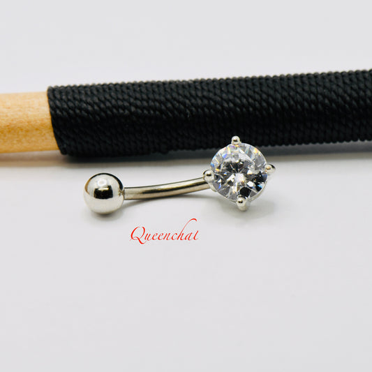 316L Surgical Steel 14G CZ Belly Bar, Navel Ring