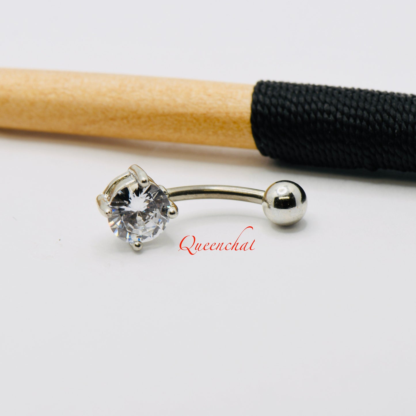 316L Surgical Steel 14G CZ Belly Bar, Navel Ring