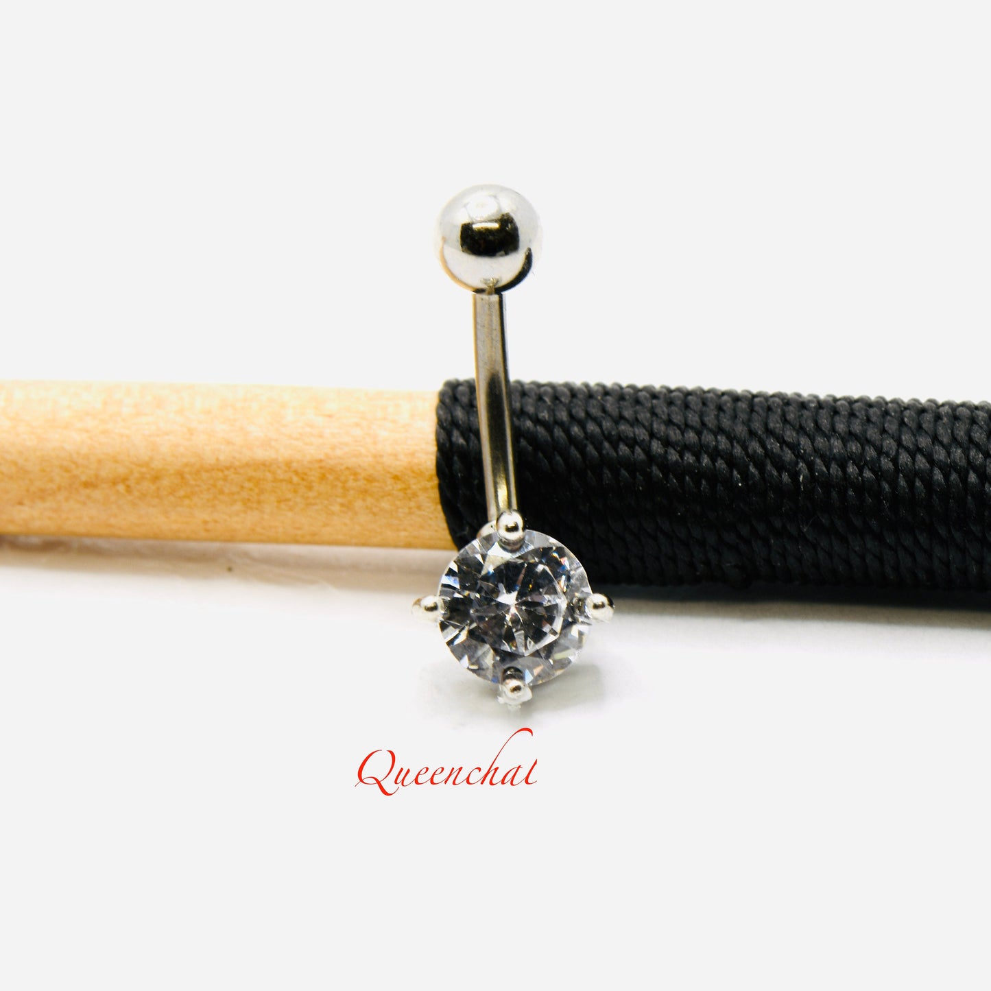 316L Surgical Steel 14G CZ Belly Bar, Navel Ring