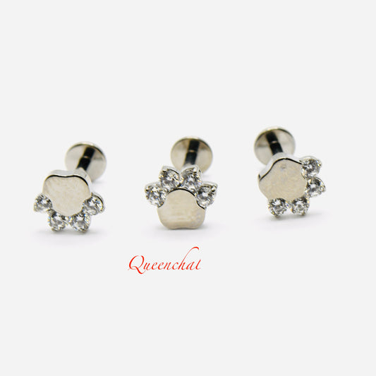 G23 Titanium 16G Internally Threaded Pet Paw Animal Love Labret Piercing Stud Earring, Medusa Piercing