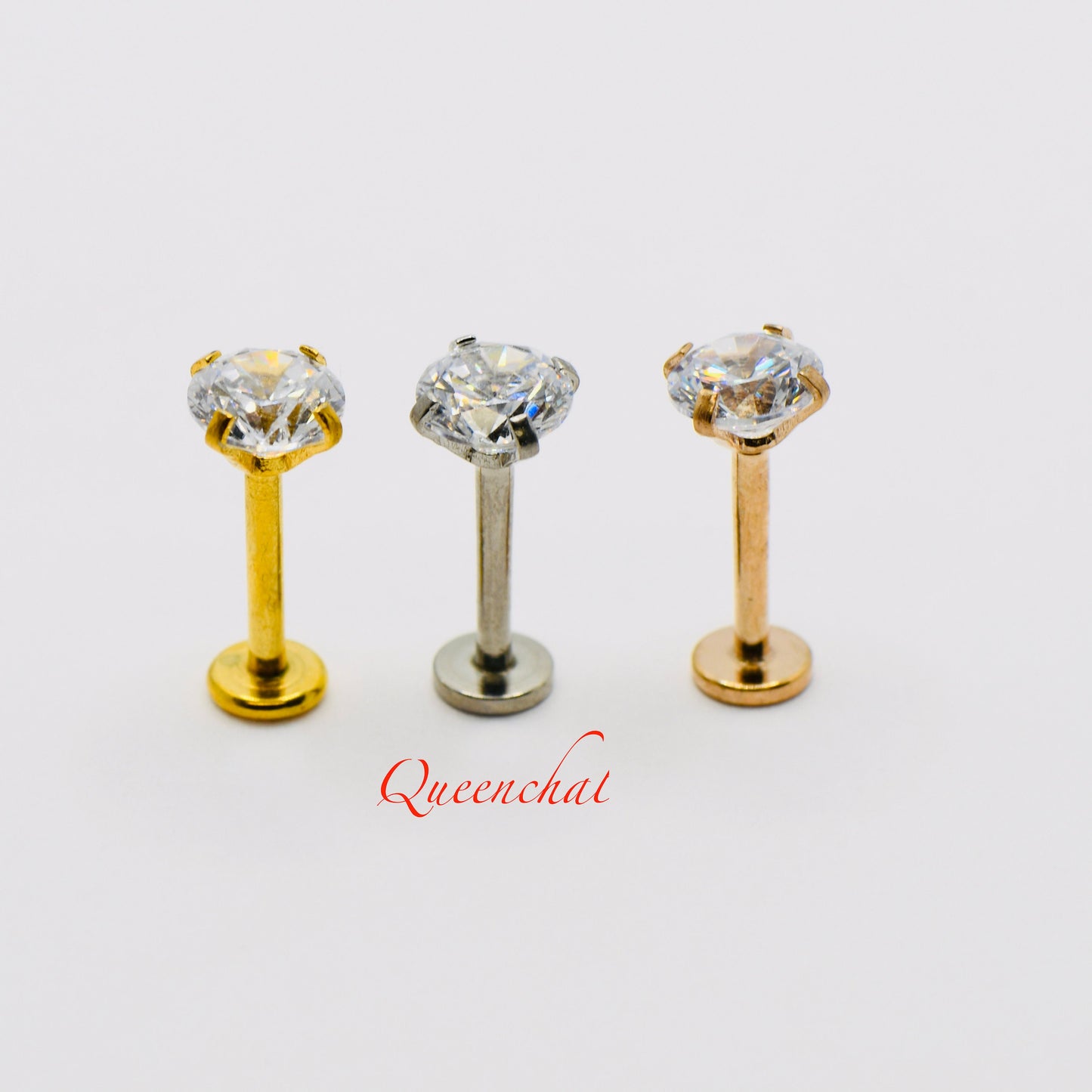 316L Surgical Steel 16G Internally Threaded CZ Labret Stud