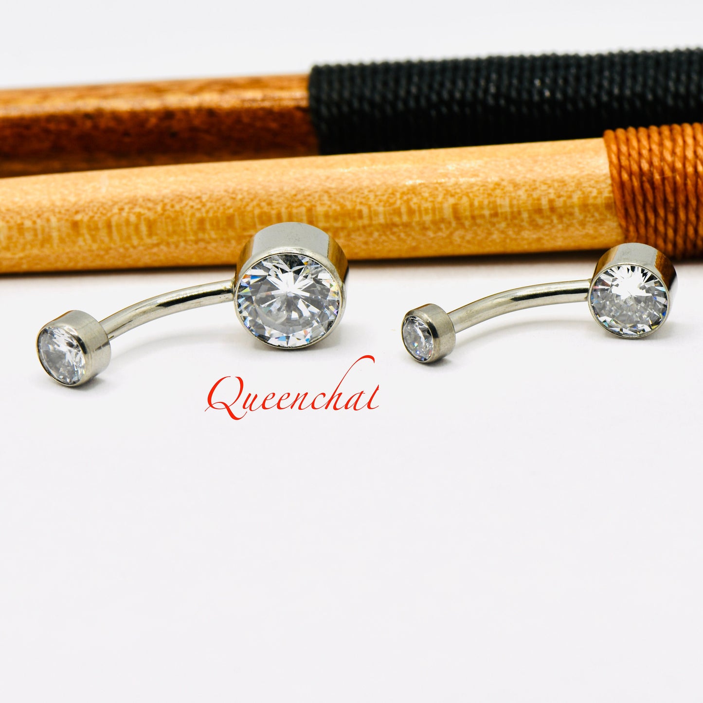 G23 Titanium 14G Internally Threaded Drum Shape Double Jewelled Belly Bar Navel Ring