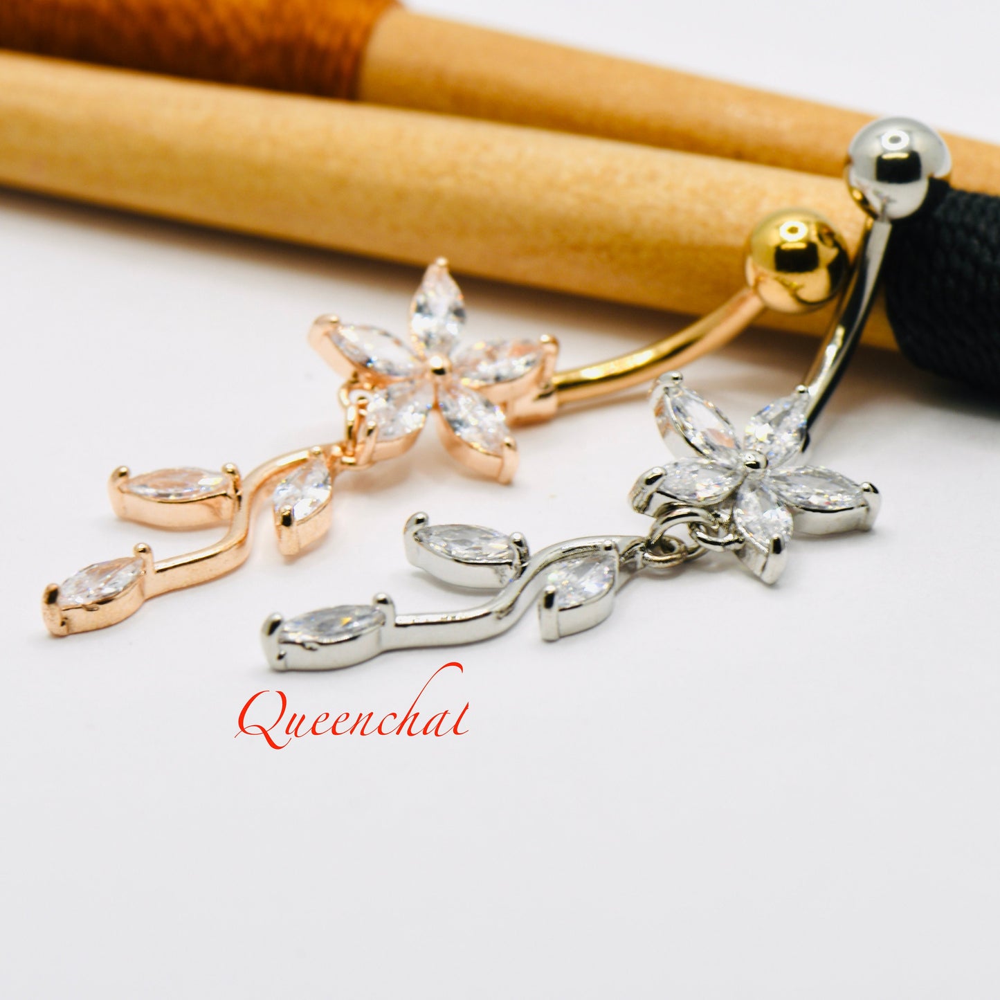 14G 326L Surgical Steel Floral Dangling Navel Ring Belly Bar Button Piercing Jewellery
