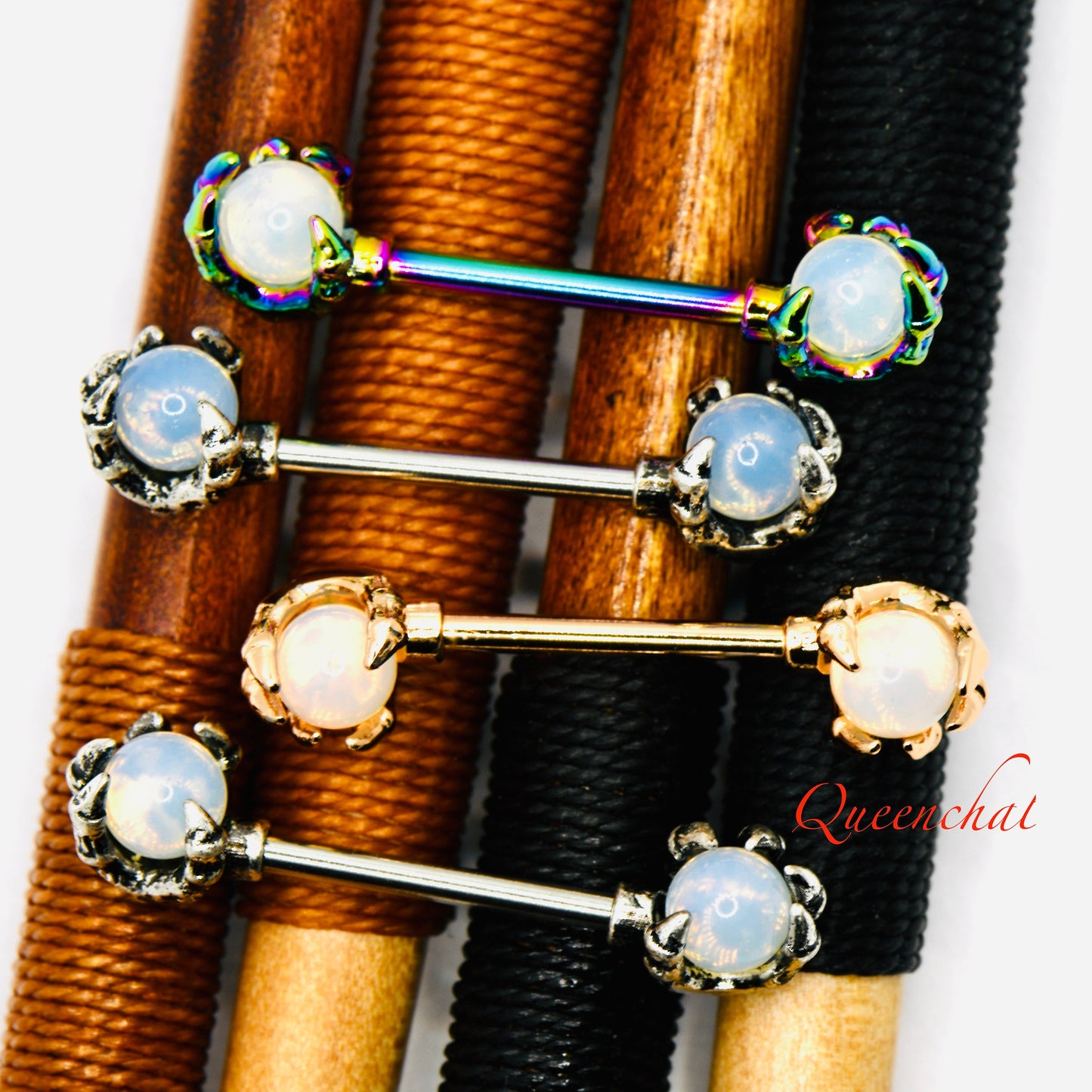 316L Surgical Steel 14G Claw Hand Nipple Bars With Crystals