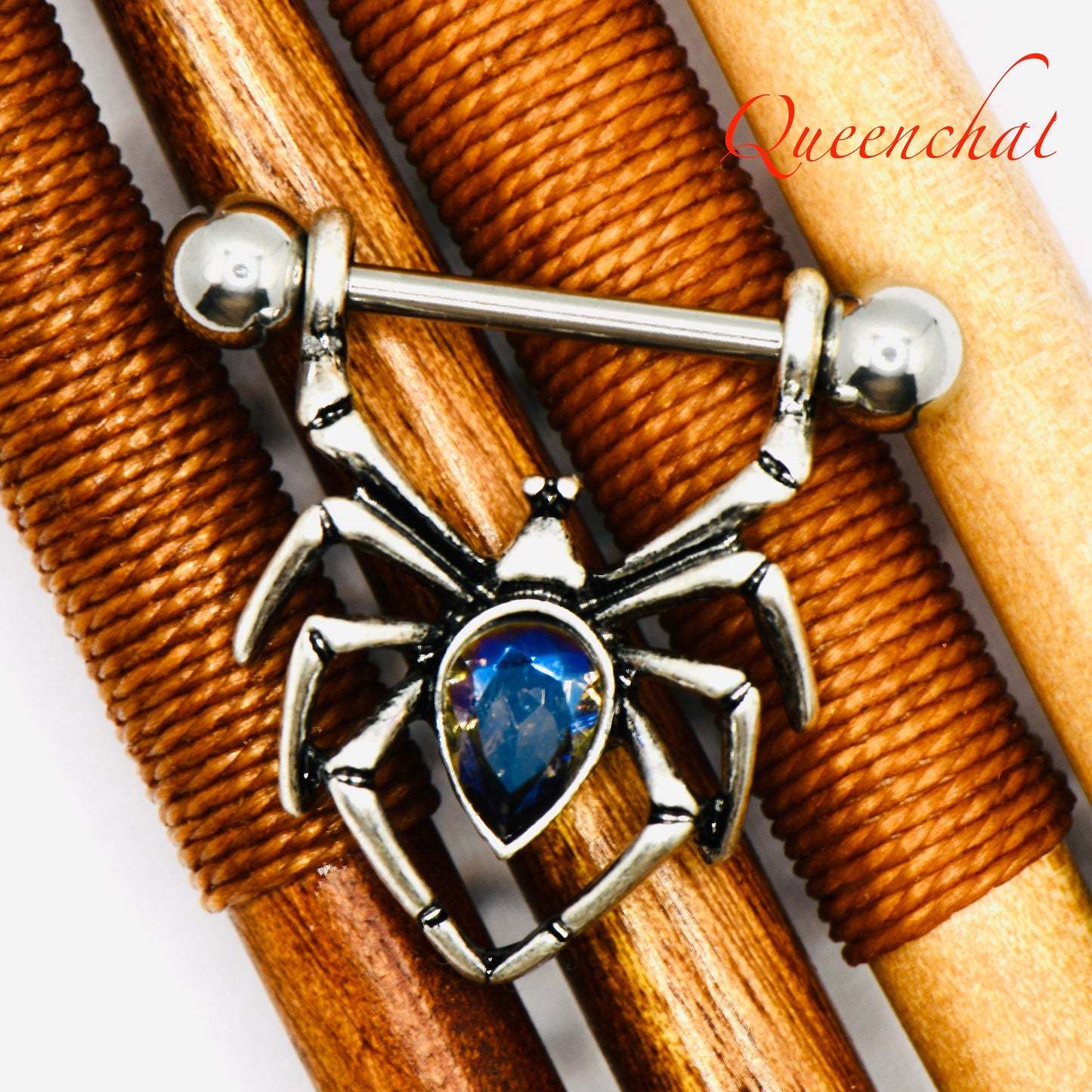 316L Surgical Steel 14G Spider Nipple Bars With Blue CZ Spider Nipple Rings