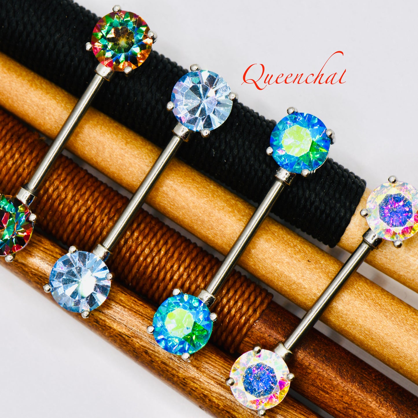 316L Surgical Steel 14G Crystal Nipple Bars Double Gem Nipple Ring