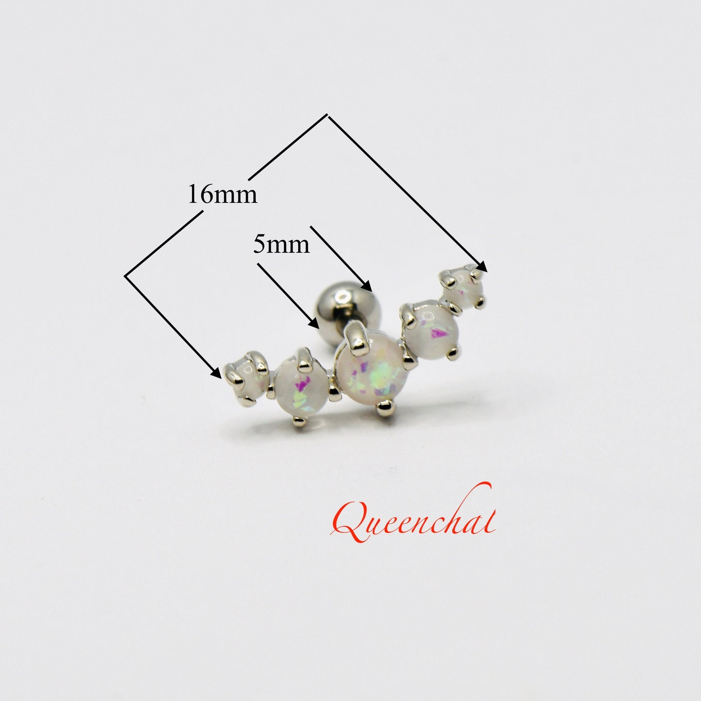 16G 316L Surgical Steel White Opalic Gems Stud Earring, Cartilage Stud Body Piercing Jewellery