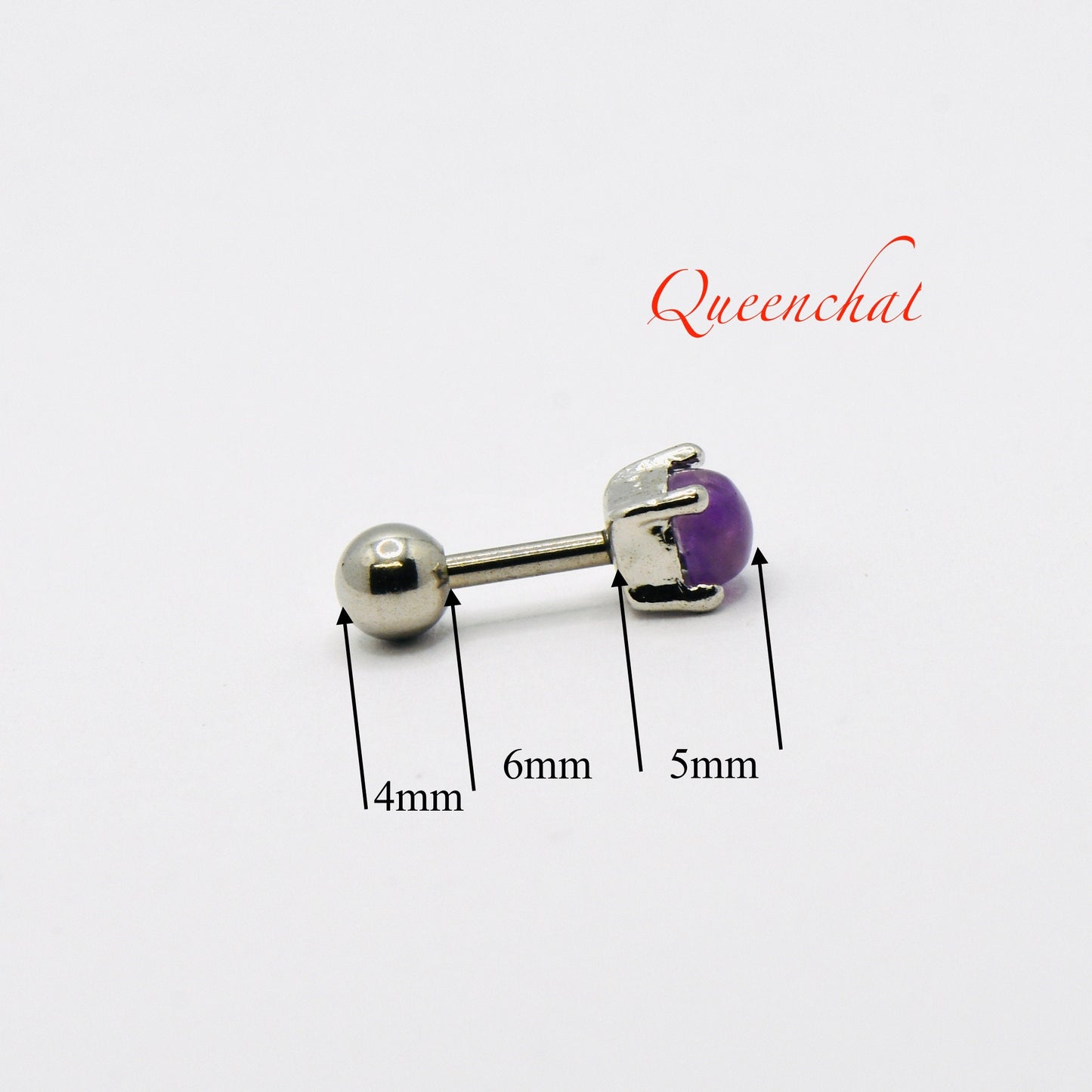 16G 316L Surgical Steel Amethyst Round Stud Earring, Cartilage Stud Body Piercing Jewellery