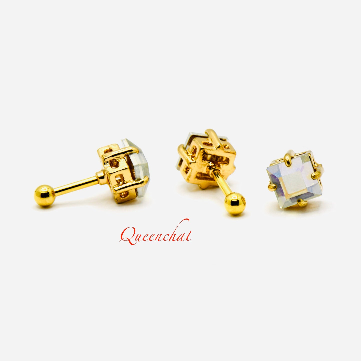 16G 316L Surgical Steel Rainbow Crystal Faceted Stud Earring, Cartilage Stud Body Piercing Jewellery