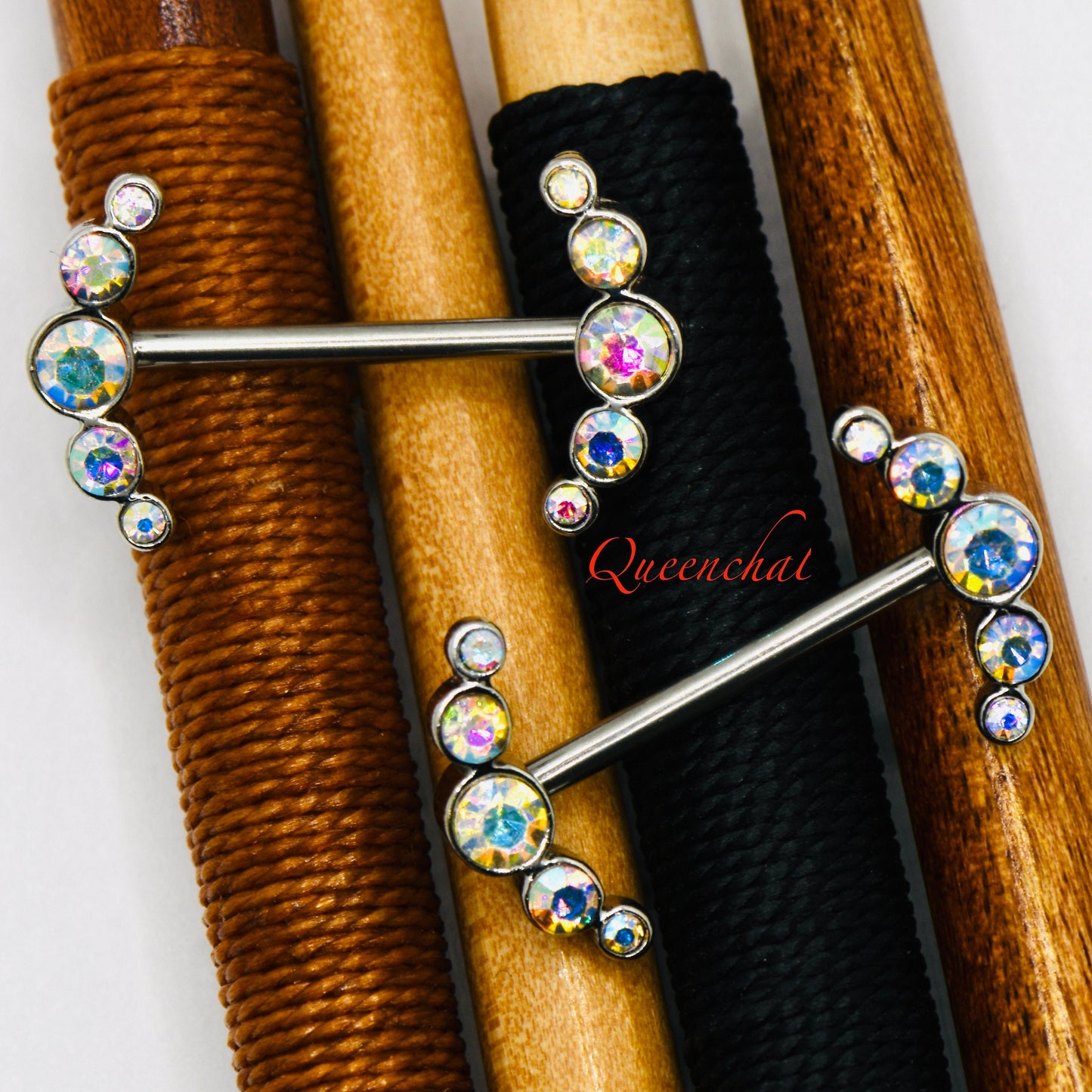 316L Surgical Steel 14G AB Rainbow CZ Curve Ends Nipple Bars