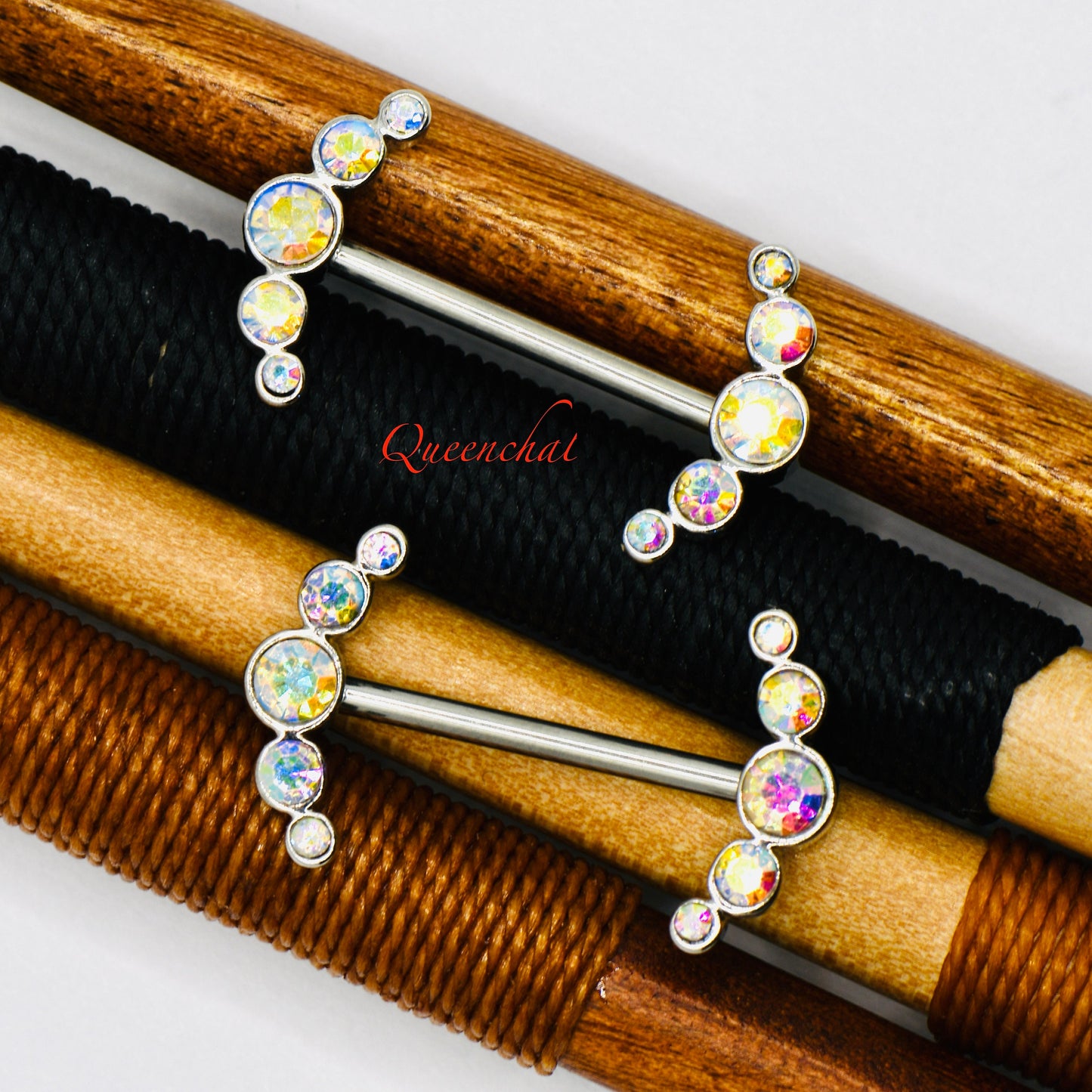 316L Surgical Steel 14G AB Rainbow CZ Curve Ends Nipple Bars