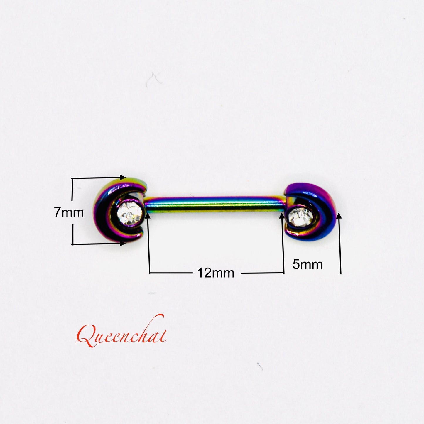 14G 316L Surgical Steel Rainbow Nipple Bar With Clear CZ Nipple Piercing Body Jewellery