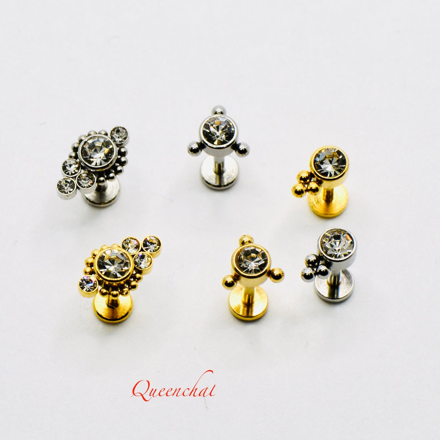 16g 316L Surgical Steel Internally Threaded Beaded Labret CZ Labret Stud Ear Piercing, Nose, Lip, Helix, Tragus, Conch Stud Earring 6mm Bar