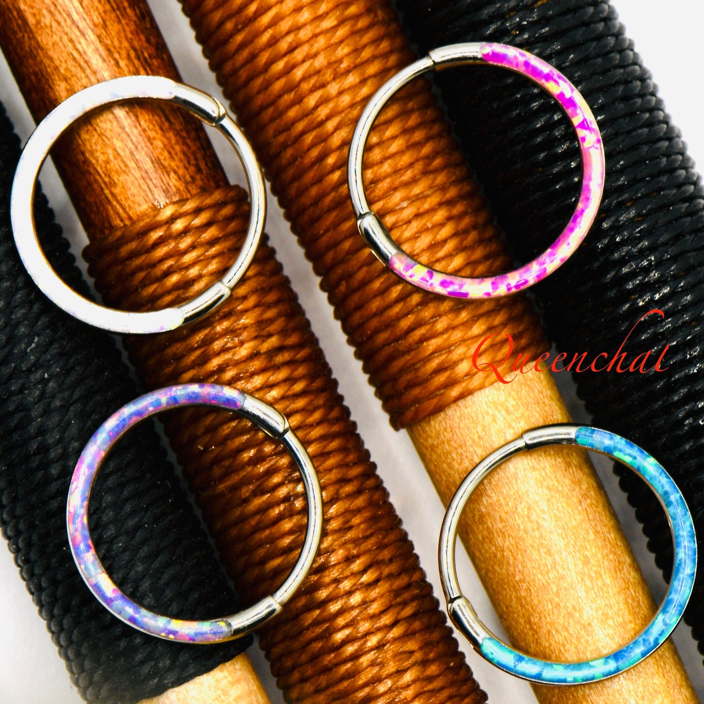 F136 Titanium 20G Opal Segment Ring Hinged Septum Clicker Ring Conch Tragus Helix Hoop 6mm, 8mm, 10mm