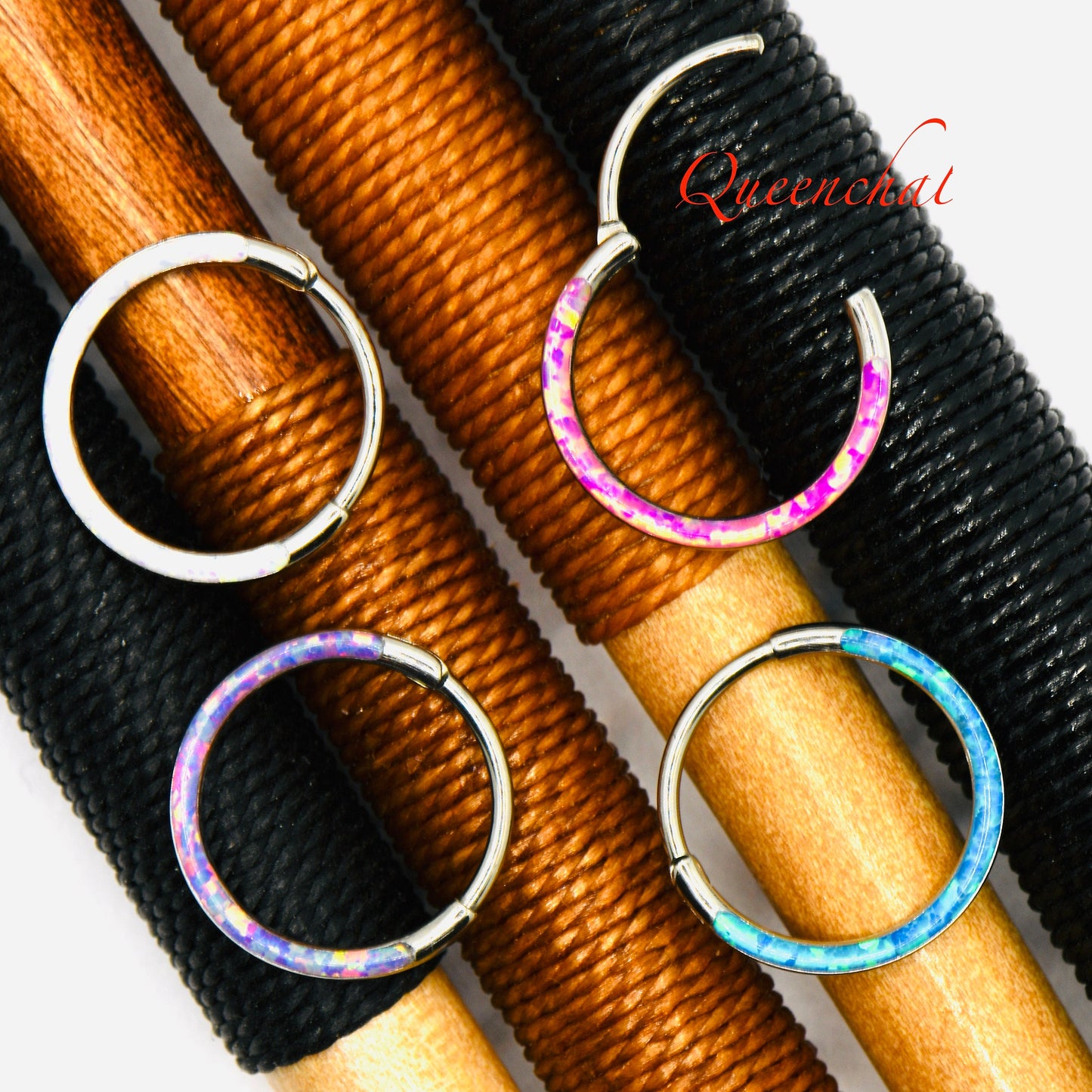 F136 Titanium 20G Opal Segment Ring Hinged Septum Clicker Ring Conch Tragus Helix Hoop 6mm, 8mm, 10mm